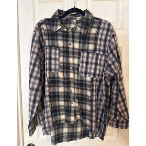 Women's Promesa Plaid Button Down Shirt L Black Brown